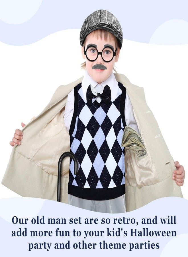 Liitrsh 8 Pcs Old Man Costume for Kids Grandpa Costume 100 Days of School Halloween Vest and Pants for Boys(11-13 Years,Blue Grey Plaid) - Image 4